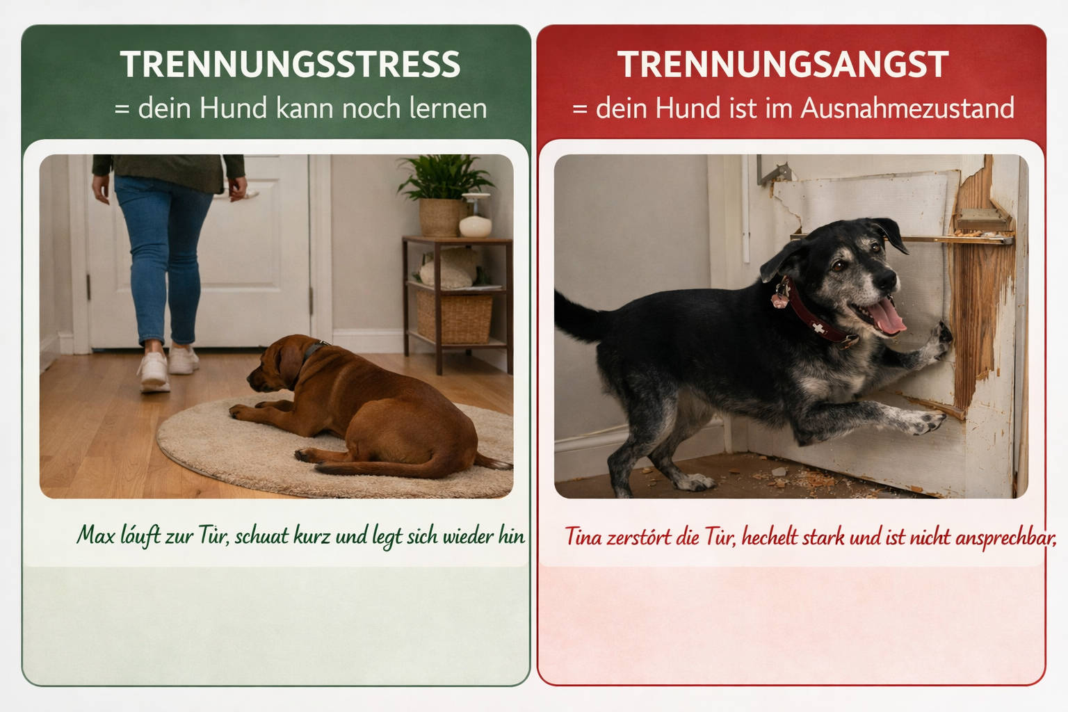 Vergleich zwischen Trennungsstress und Trennungsangst bei Hunden